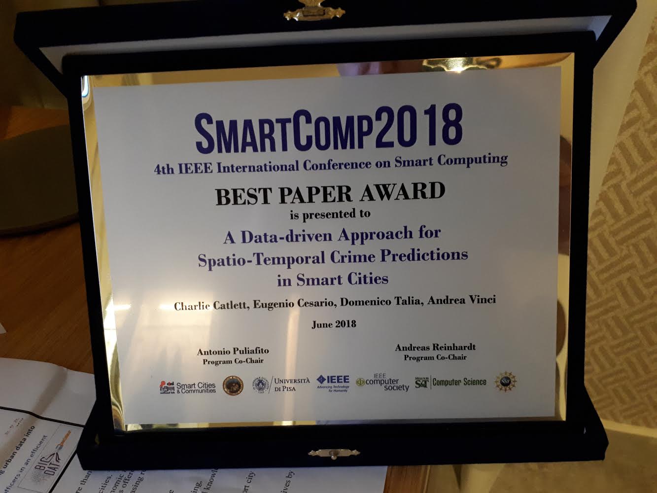 Best Paper Award in SMARTCOMP 2018
